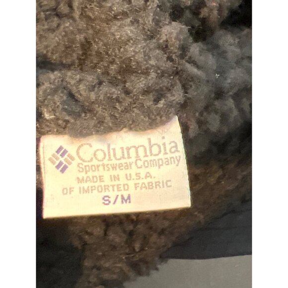 Vtg Columbia Black Sherpa Winter Trapper Hat Fleece Lining Hook Loop USA Sz S/M - Picture 5 of 5